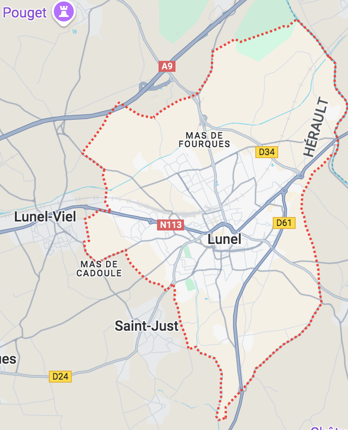Carte GoogleMaps de la commune de Lunel (34400)